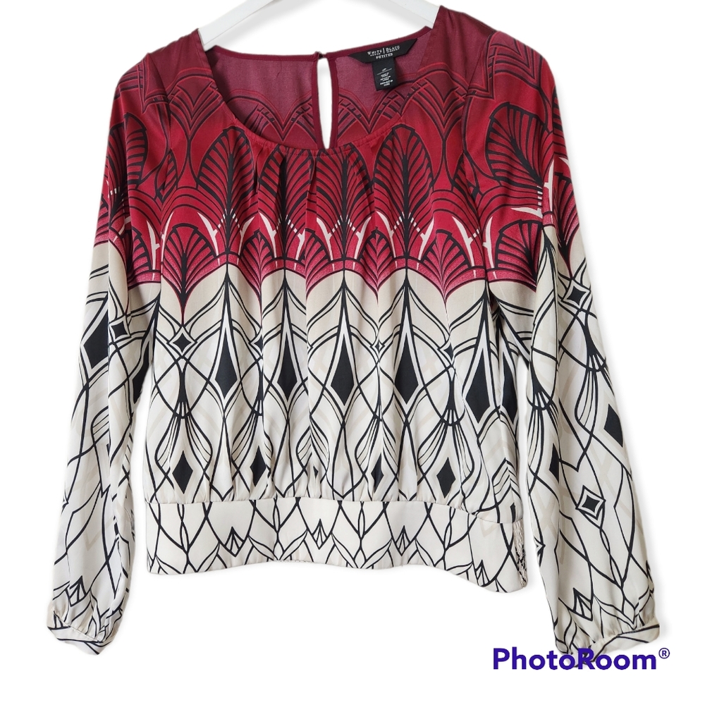 WHBM long sleeve blouse Elastic Smocked Hem waistband size 6P